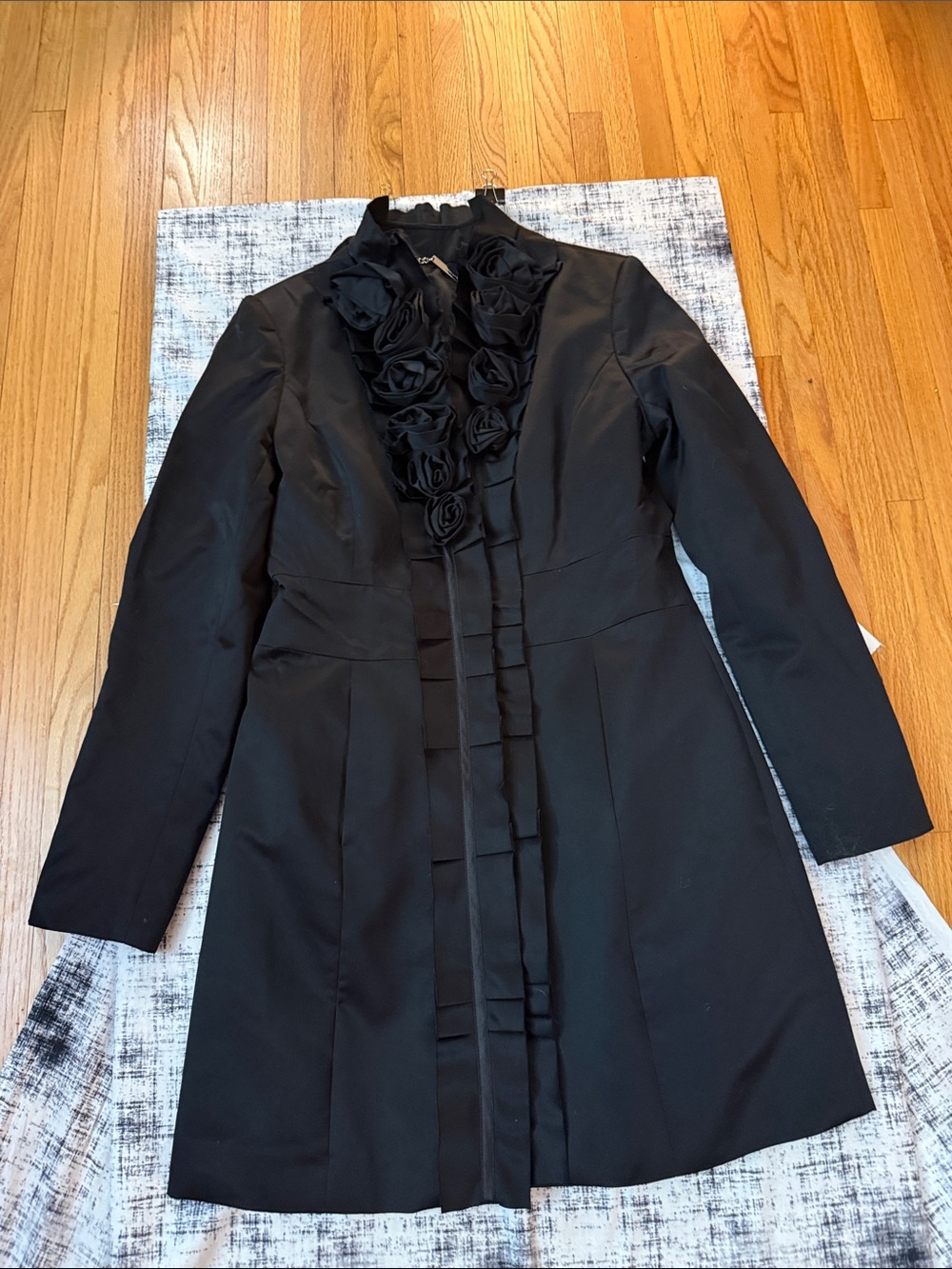 White House Black Market Black Ruffle-Front Pea Coat
